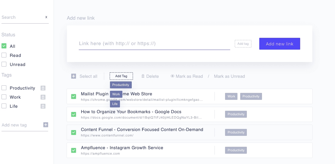 Save and tag bookmarks in Mailist