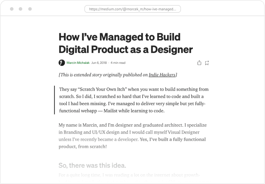 Article saved in Mailist bookmark manager