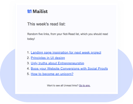 Weekly newsletter of your bookmarks